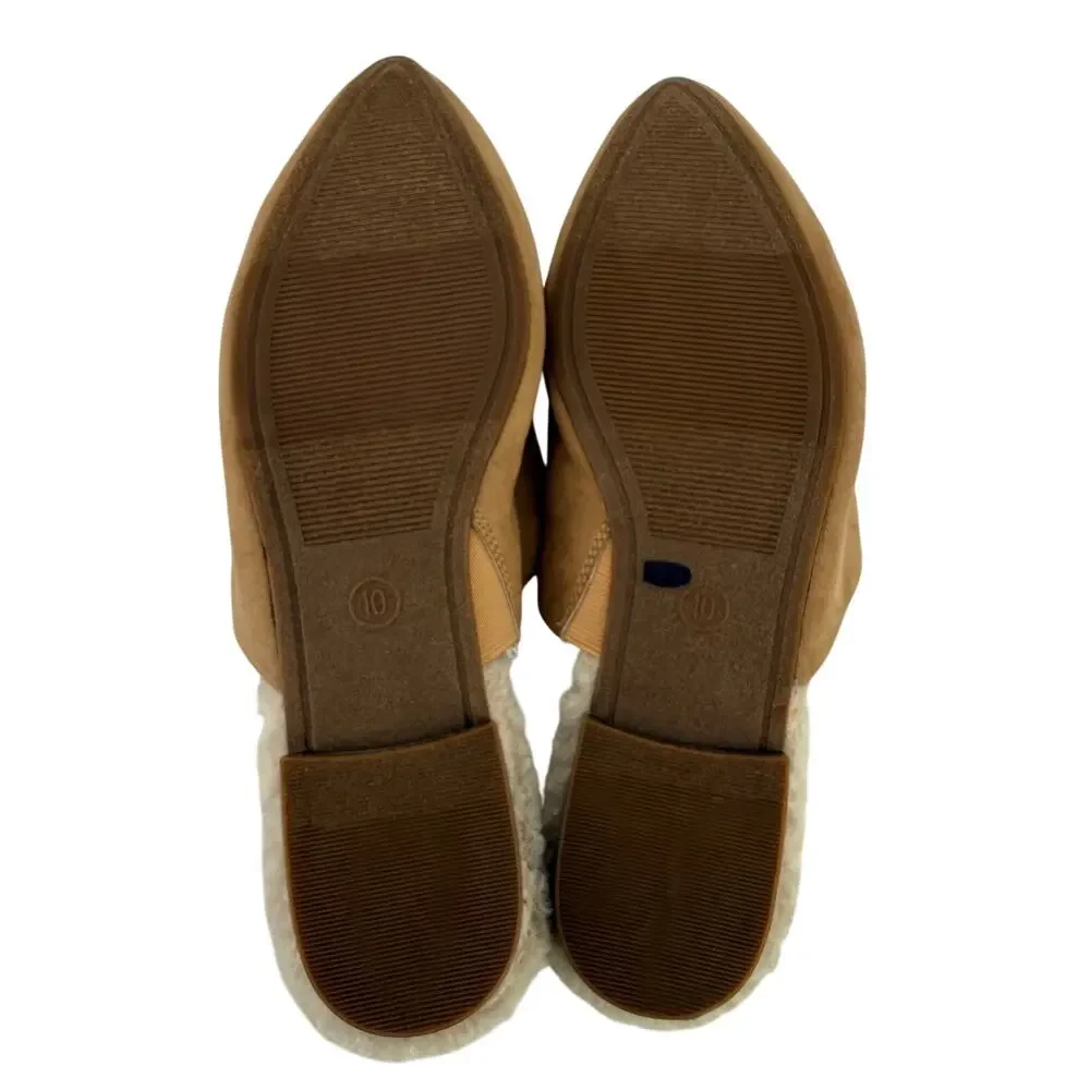Universal Thread Tan Faux Suede Sherpa Mule Slippers Pointed Toe Womens Sz 8.5